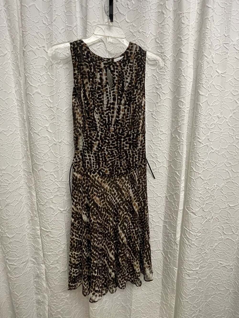 Calvin Klein Animal Print Chiffon Sleeveless Midi Dress Size 2 Party Glam